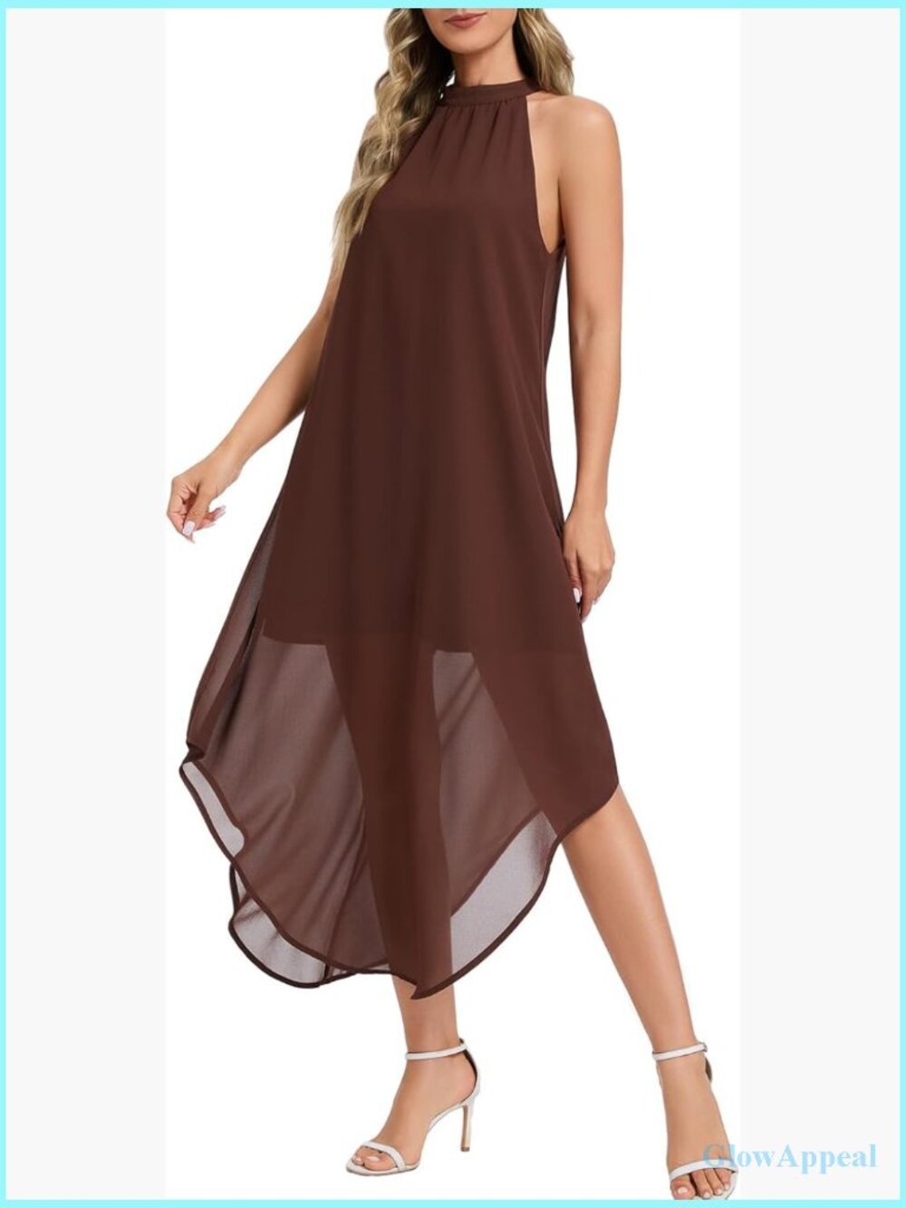 Flowy Chiffon Halter Maxi Dress with Asymmetrical Hem for Wedding Guest